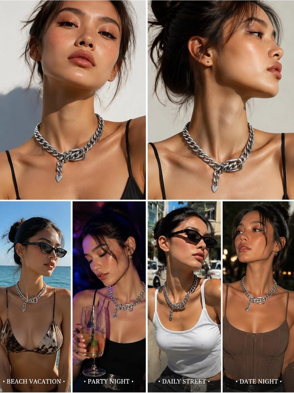Bold Silver Chunky Chain Belt Choker Necklace - Picture 7 of 8